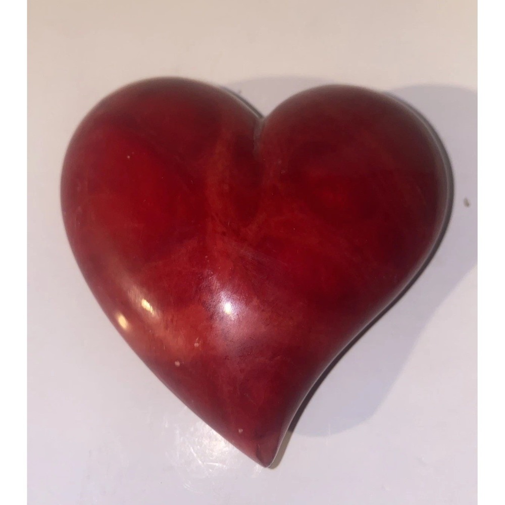 Ducceschi Volterra Alabaster Red Heart Hand Carved Italy Valentine's Paperweight